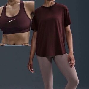 Nike Women's Burgundy Short Sleeve Tee size XS baggy fit & matching bra size xs